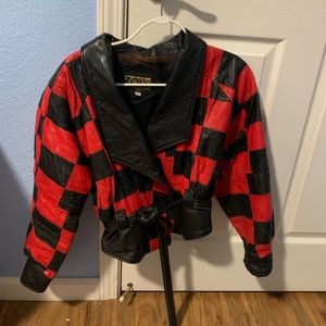 Vtg Checkered Leather Jacket
